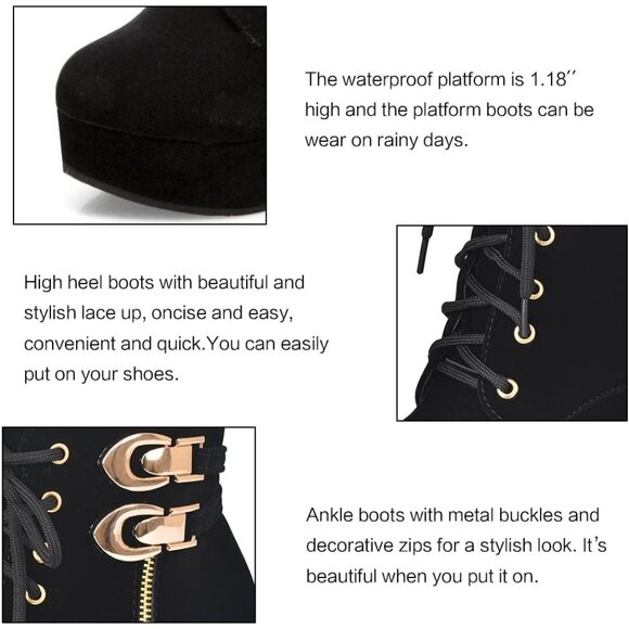 Women's Black Susanny High Heel Platform for Sexy Lace Up Mid Calf Boots - Picture 7 of 7